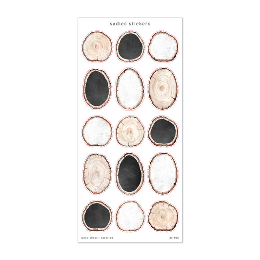 Assorted Wood Slices • Journal Sticker Sheet: White