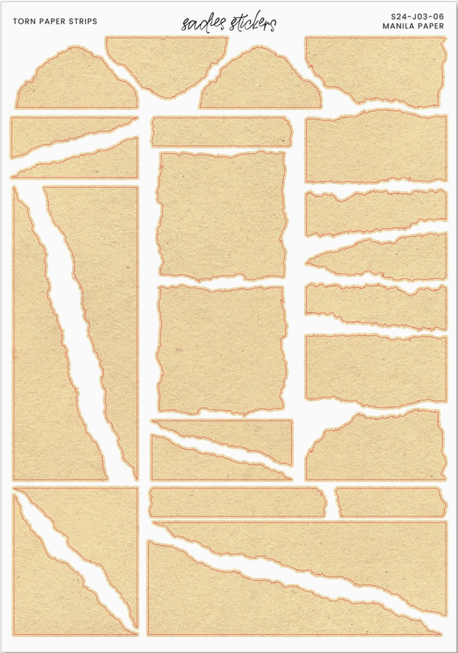 Manila Paper Torn Paper Strips • Journal Sticker Sheet: Washi