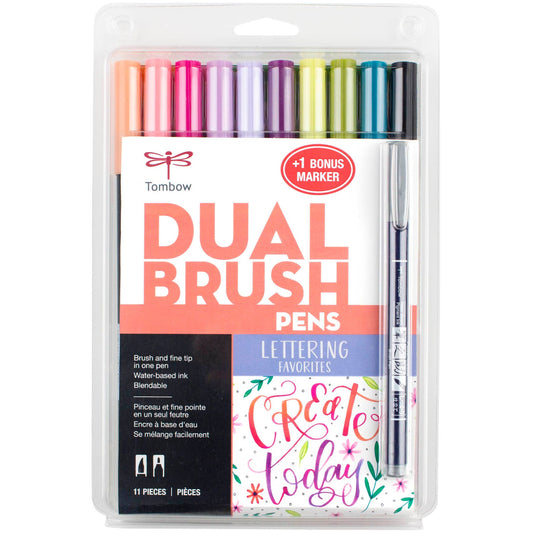 Dual Brush Pen,Lettering Favorites,10-Pack + Free Fudenosuke